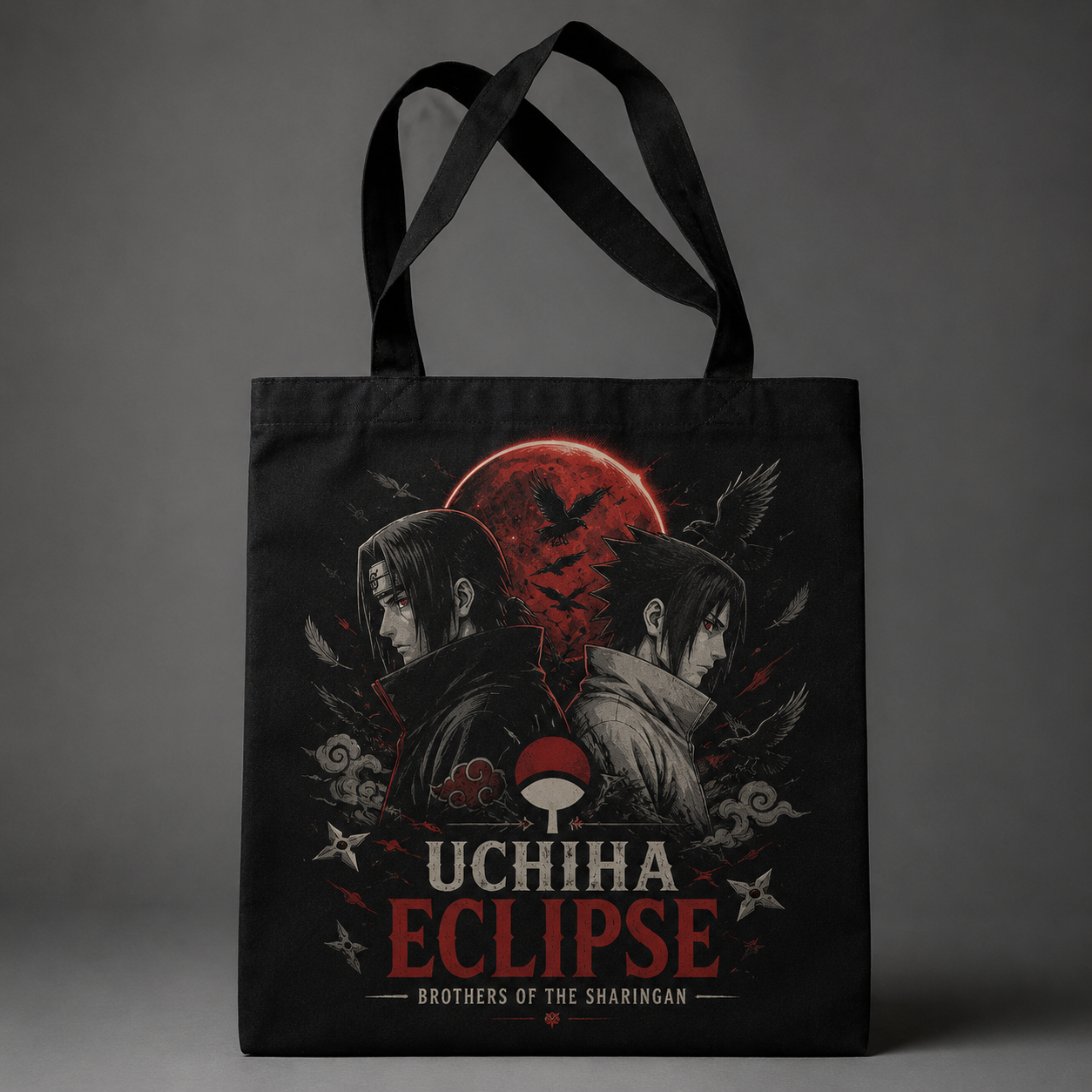 Black tote bag with Itachi Uchiha Naruto Uchiha Eclipse graphic – photo 1