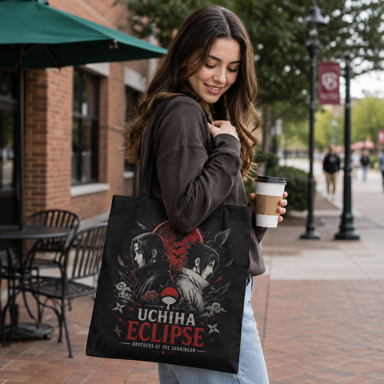 Black tote bag with Itachi Uchiha Naruto Uchiha Eclipse graphic – photo 4