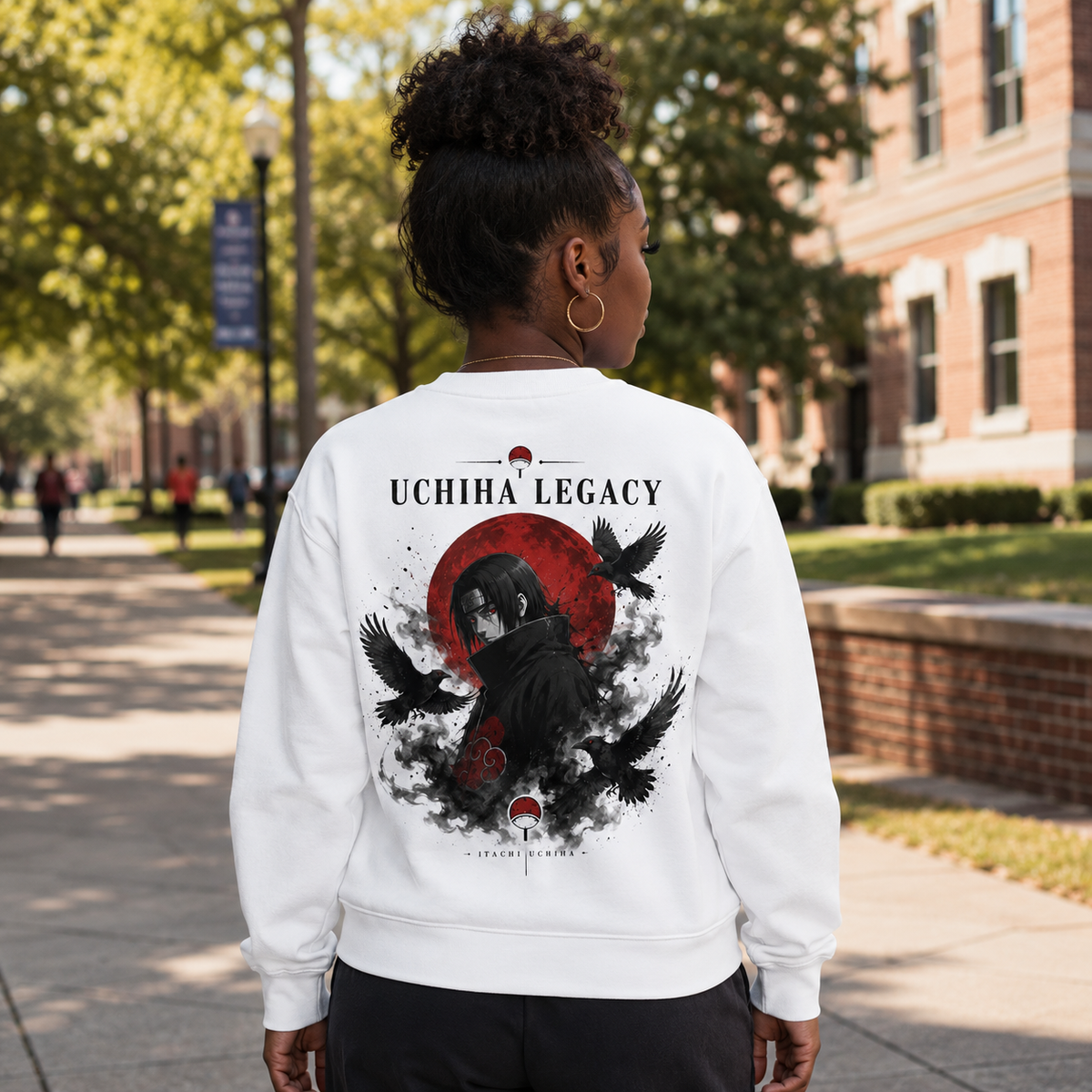 White sweatshirt with Itachi Uchiha Naruto Uchiha Legacy graphic – photo 3