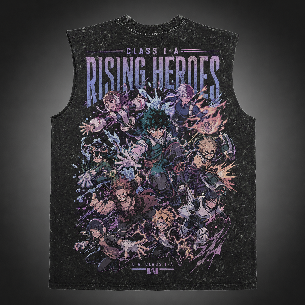 Washed black tank top with Izuku Midoriya/Deku & Katsuki Bakugo My Hero Academia Class 1-A Rising Heroes graphic – photo 1