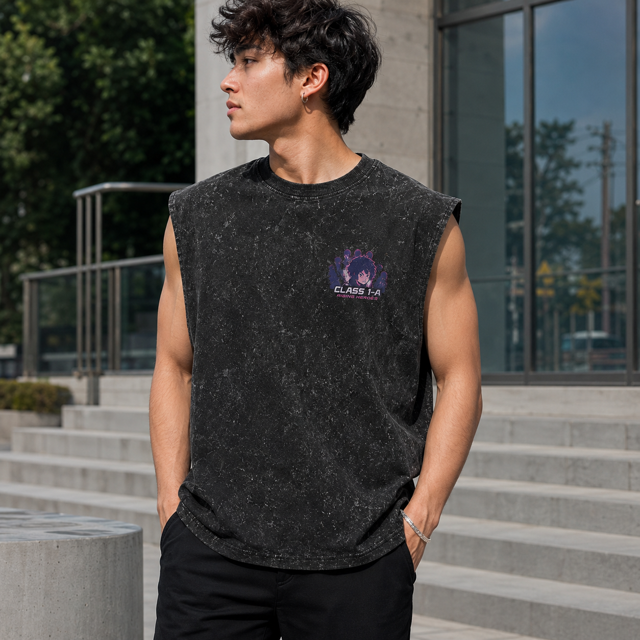 Washed black tank top with Izuku Midoriya/Deku & Katsuki Bakugo My Hero Academia Class 1-A Rising Heroes graphic – photo 4