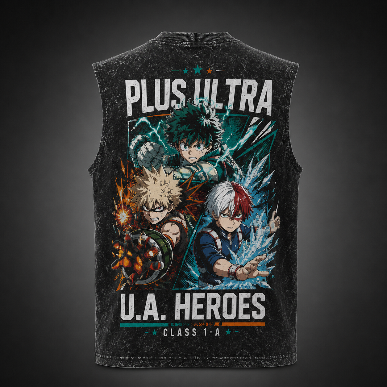Washed black tank top with Izuku Midoriya/Deku & Katsuki Bakugo My Hero Academia U.A. Heroes Class 1-A graphic – photo 1