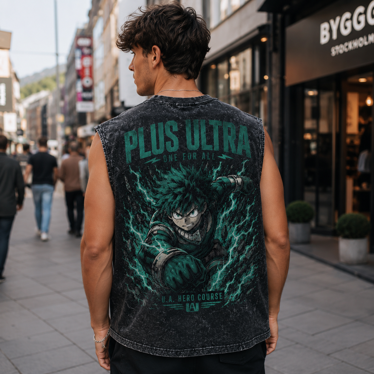 Washed black tank top with Izuku Midoriya/Deku My Hero Academia Plus Ultra One For All graphic – photo 3