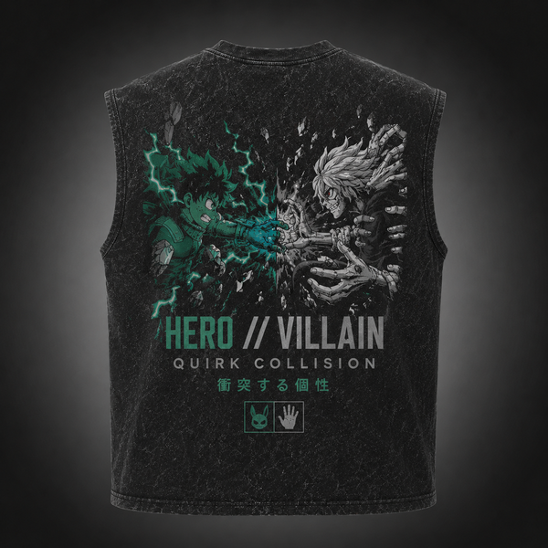 Washed black tank top with Izuku Midoriya/Deku & Shigaraki My Hero Academia Hero Villain Quirk Collision graphic – photo 1