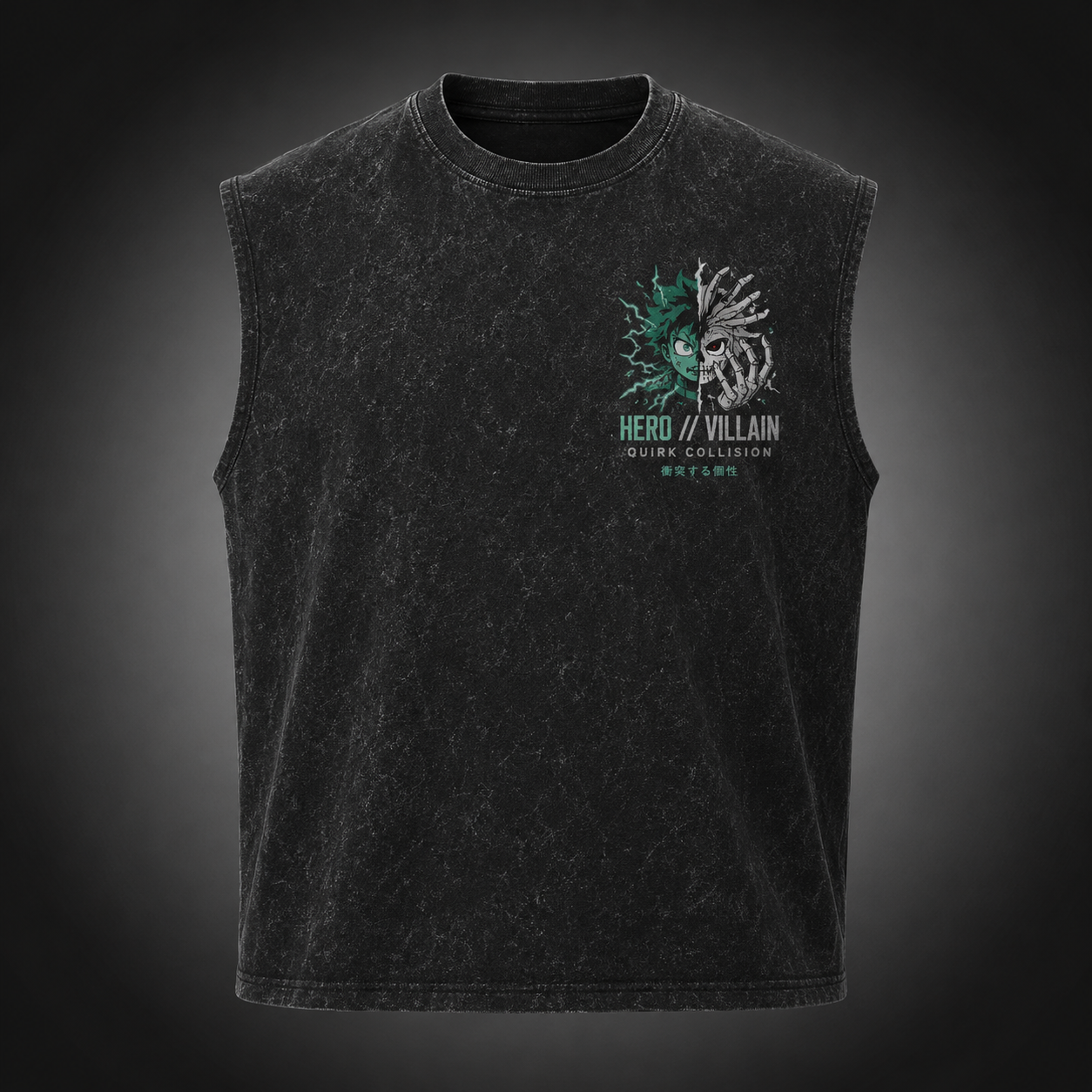 Washed black tank top with Izuku Midoriya/Deku & Shigaraki My Hero Academia Hero Villain Quirk Collision graphic – photo 2