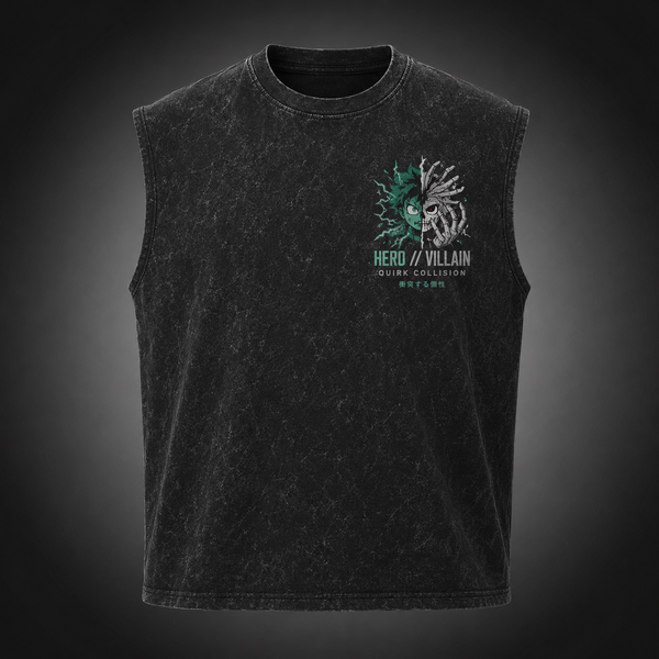 Washed black tank top with Izuku Midoriya/Deku & Shigaraki My Hero Academia Hero Villain Quirk Collision graphic – photo 2