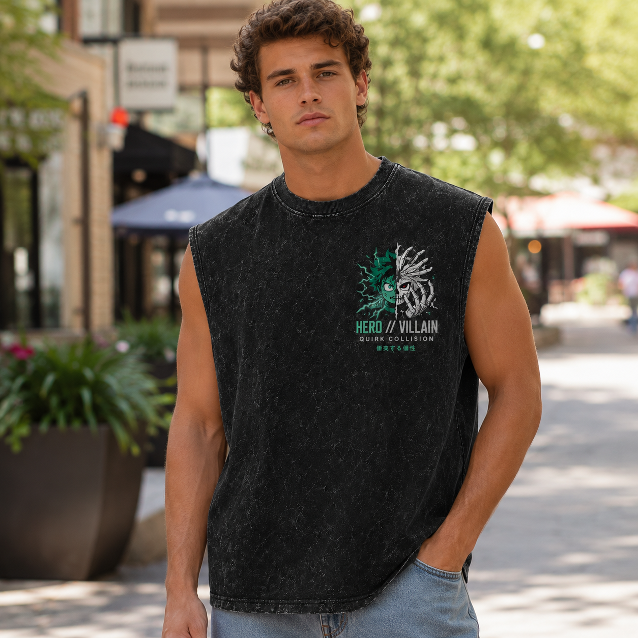 Washed black tank top with Izuku Midoriya/Deku & Shigaraki My Hero Academia Hero Villain Quirk Collision graphic – photo 4