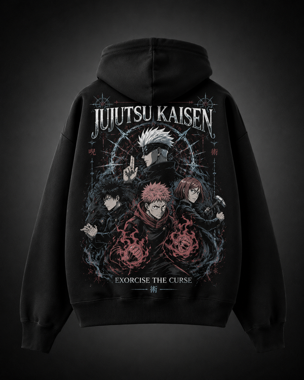 Black hoodie with Jujutsu Kaisen Exorcise The Curse graphic – photo 1
