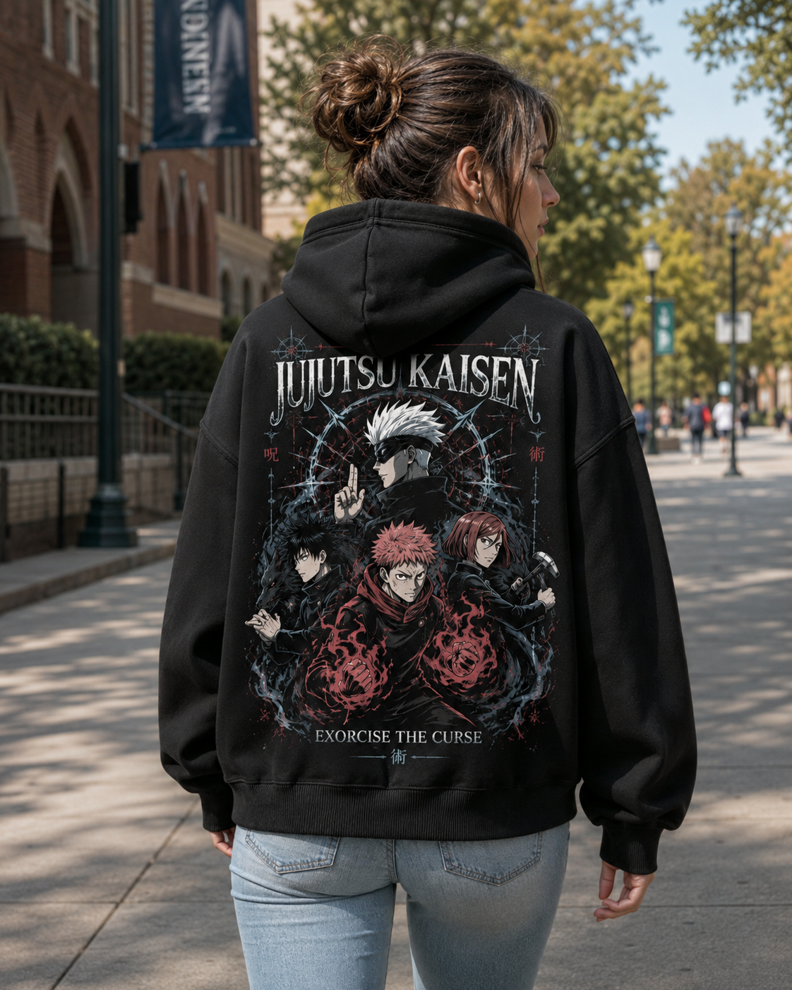 Black hoodie with Jujutsu Kaisen Exorcise The Curse graphic – photo 3