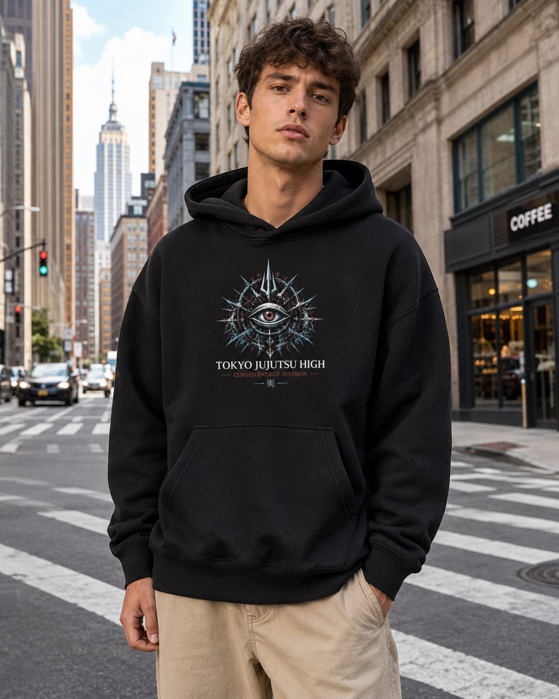 Black hoodie with Jujutsu Kaisen Exorcise The Curse graphic – photo 4