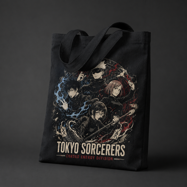 Black tote bag with Jujutsu Kaisen Tokyo Sorcerers Crew graphic – photo 2
