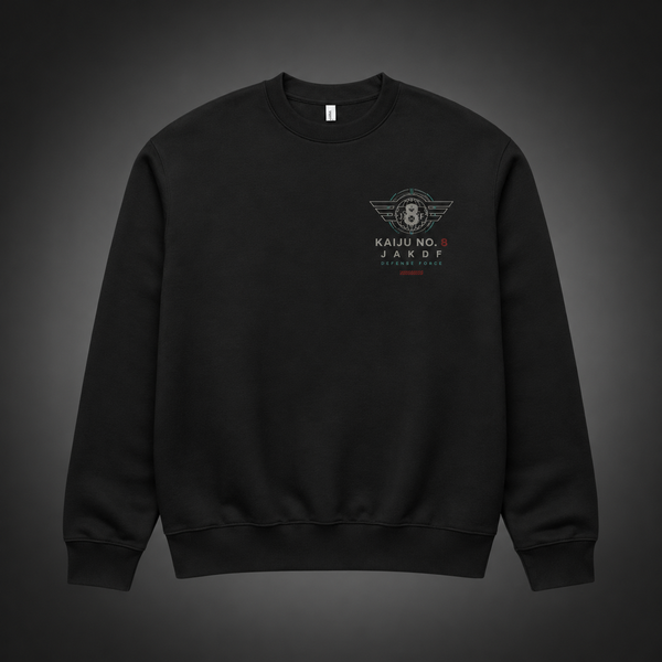 Black sweatshirt with Kafka Hibino Kaiju No. 8 Defense Force Division 03 graphic – photo 2