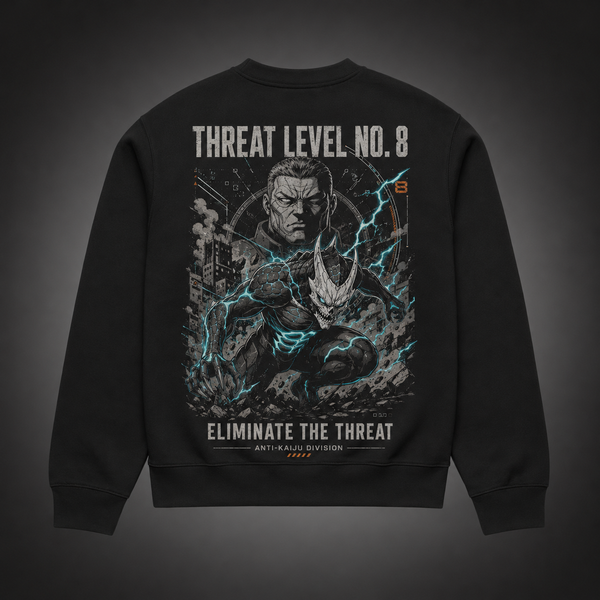 Black sweatshirt with Kafka Hibino Kaiju No. 8 Eliminate The Threat graphic – photo 1