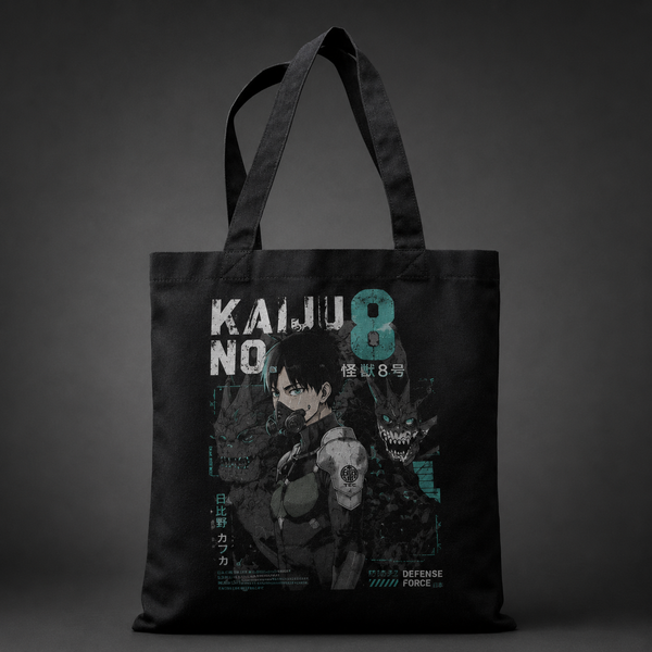 Black tote bag with Kafka Hibino Kaiju No. 8 Kaiju No. 8 Defense graphic – photo 1