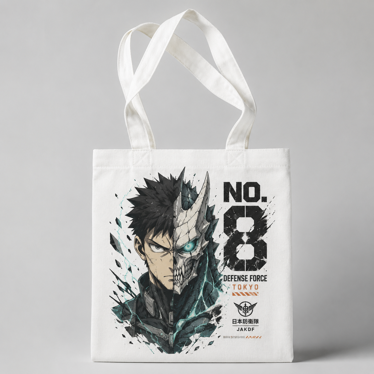 Natural tote bag with Kafka Hibino Kaiju No. 8 Monster Within graphic – photo 1