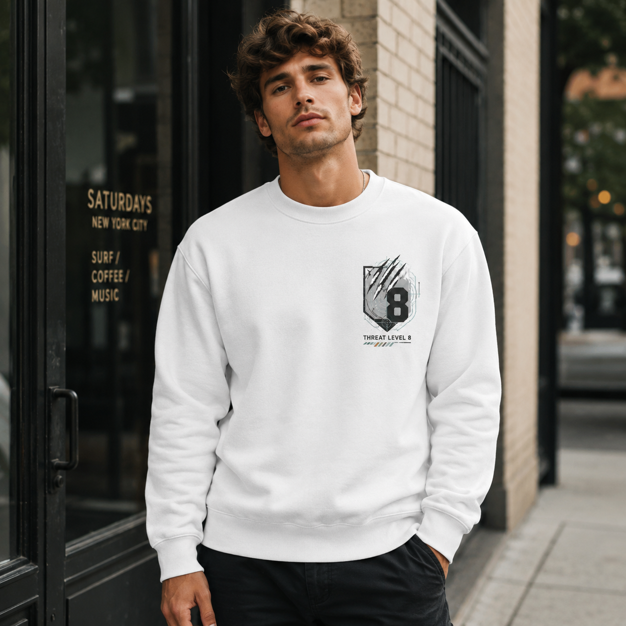 White sweatshirt with Kafka Hibino Kaiju No. 8 Neutralize The Impossible graphic – photo 4