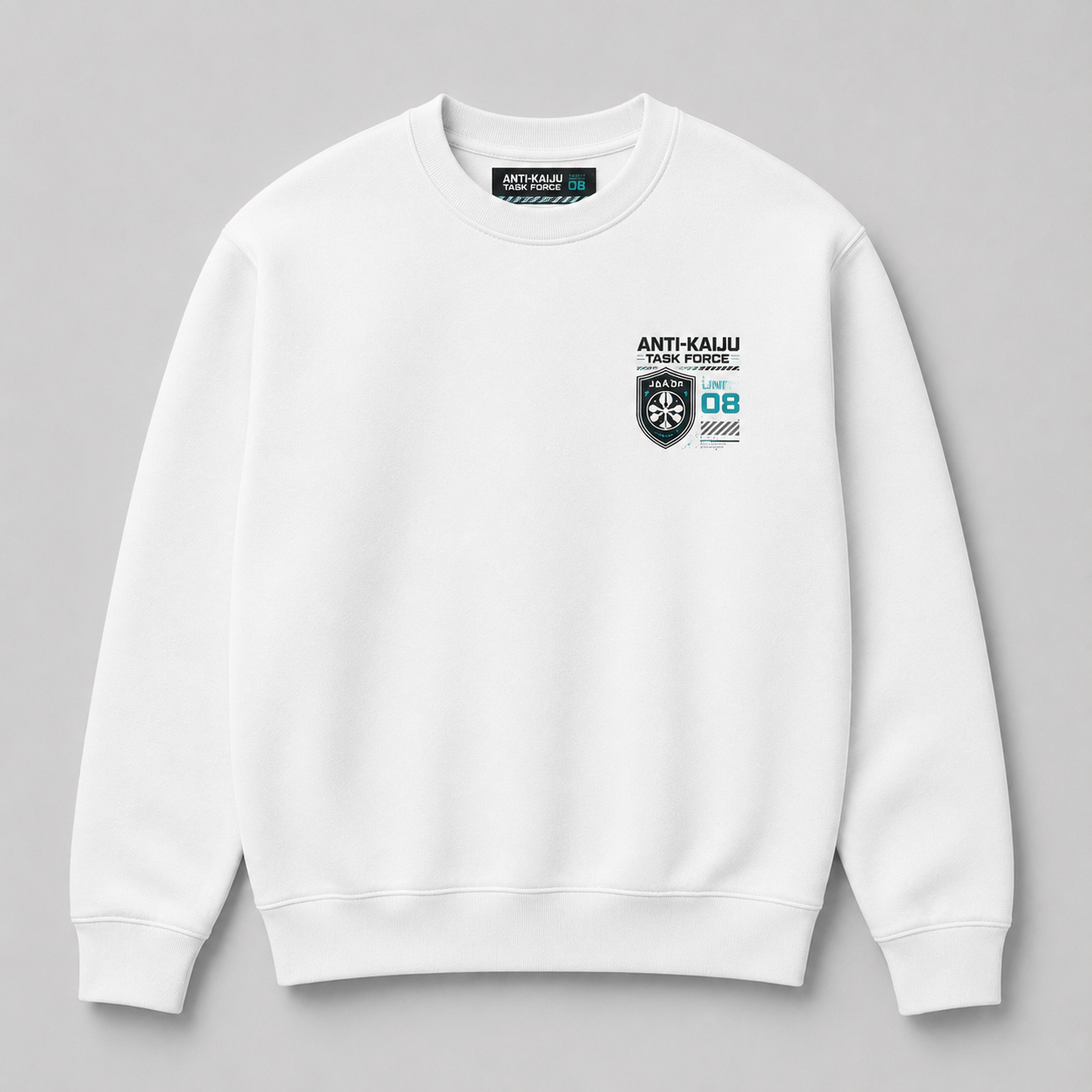 White sweatshirt with Kafka Hibino & Mina Ashiro Kaiju No. 8 Anti-Kaiju Task Force graphic – photo 2