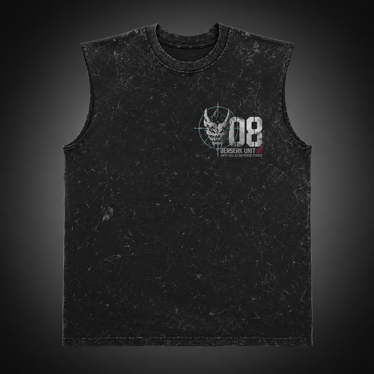 Washed black tank top with Kaiju No. 8 Berserk Mode graphic – photo 1