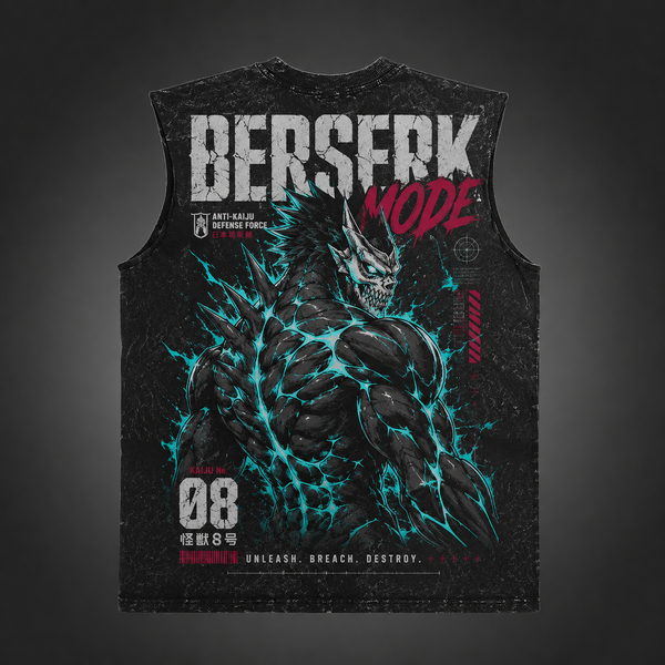 Washed black tank top with Kaiju No. 8 Berserk Mode graphic – photo 2