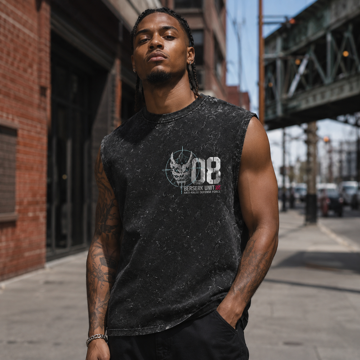 Washed black tank top with Kaiju No. 8 Berserk Mode graphic – photo 3