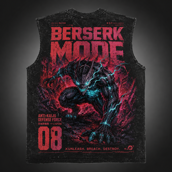 Washed black tank top with Kaiju No. 8 Berserk Onslaught graphic – photo 2