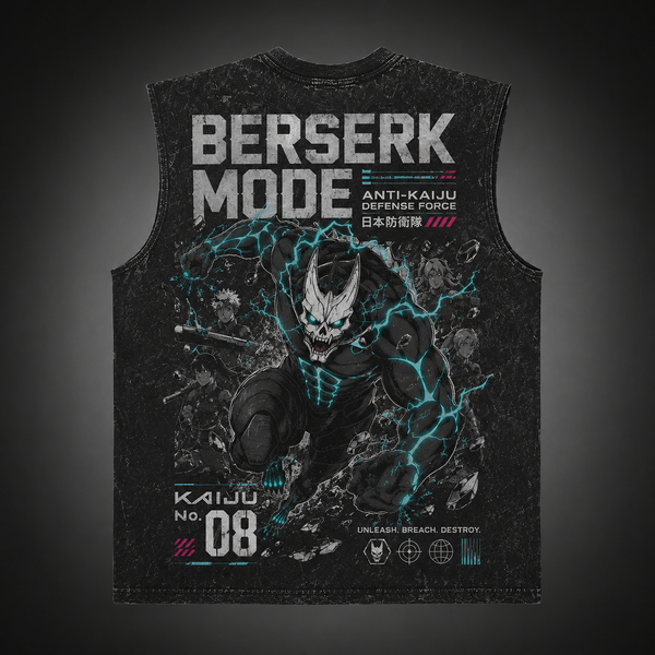 Washed black tank top with Kaiju No. 8 Berserk Rampage graphic – photo 2