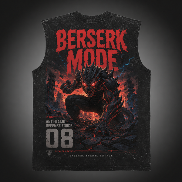 Washed black tank top with Kaiju No. 8 Berserk Ruins graphic – photo 1