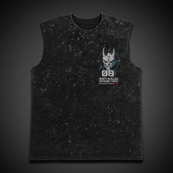 Washed black tank top with Kaiju No. 8 Berserk Ruins graphic – photo 2
