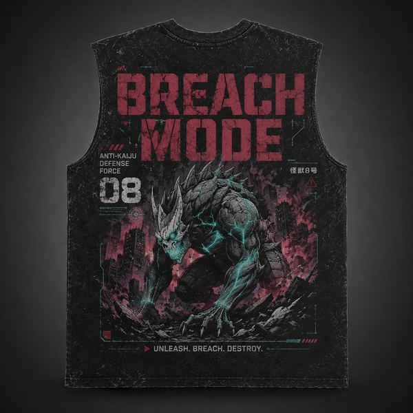 Washed black tank top with Kaiju No. 8 Breach Mode graphic – photo 1