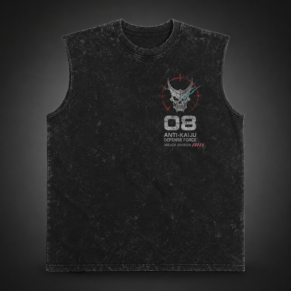Washed black tank top with Kaiju No. 8 Breach Mode graphic – photo 2