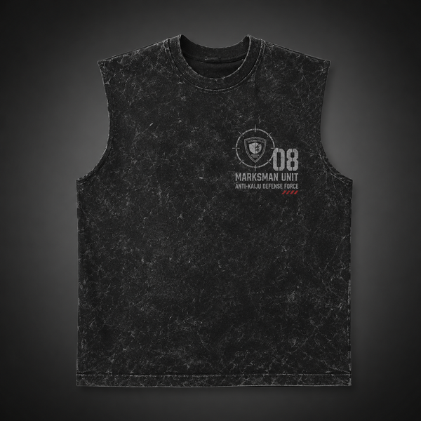 Washed black tank top with Kaiju No. 8 Dead Eye graphic – photo 1