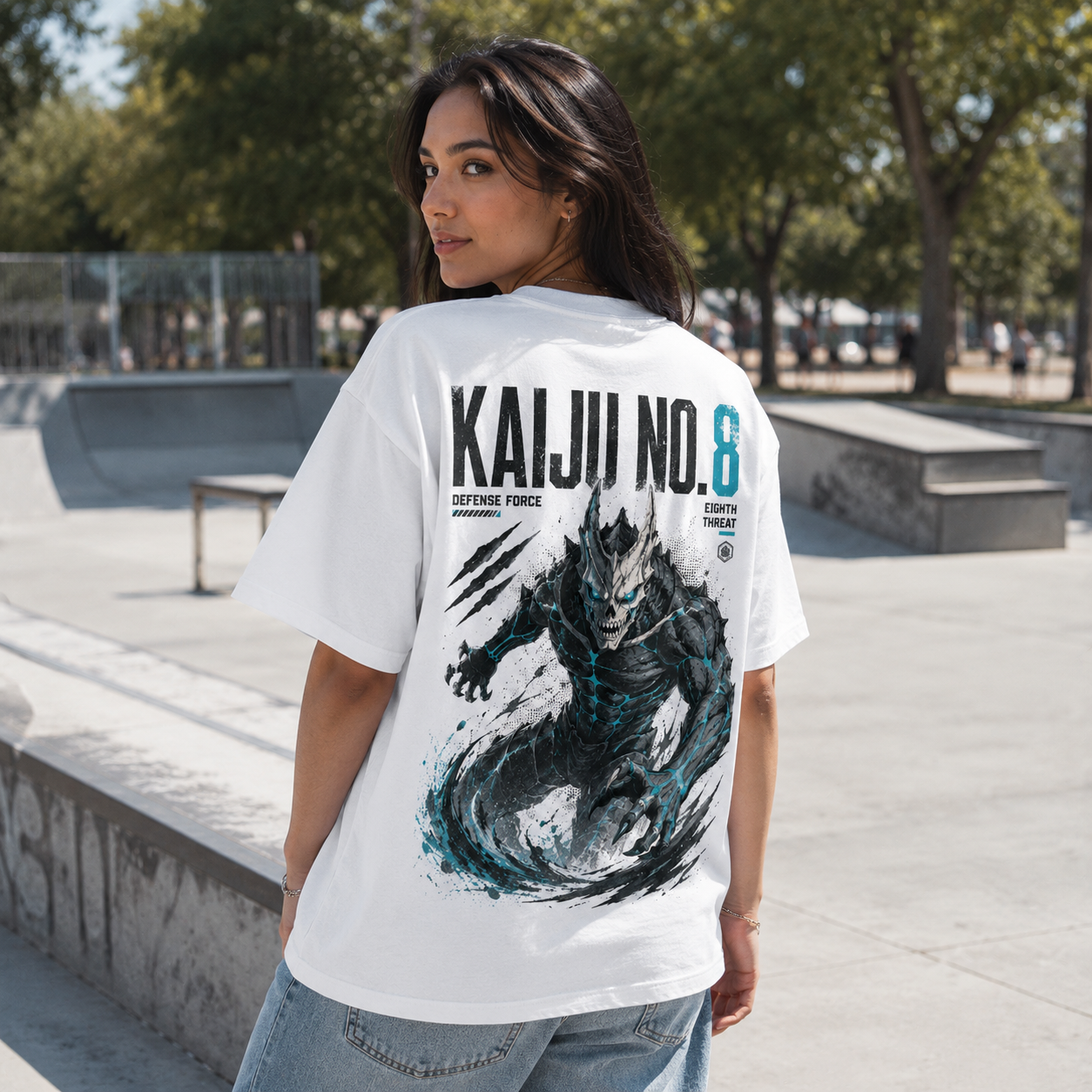 White t-shirt with Kaiju No. 8 Eighth Threat graphic – photo 3