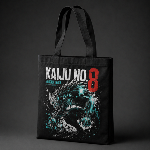Black tote bag with Kaiju No. 8 Monster Inside graphic – photo 2