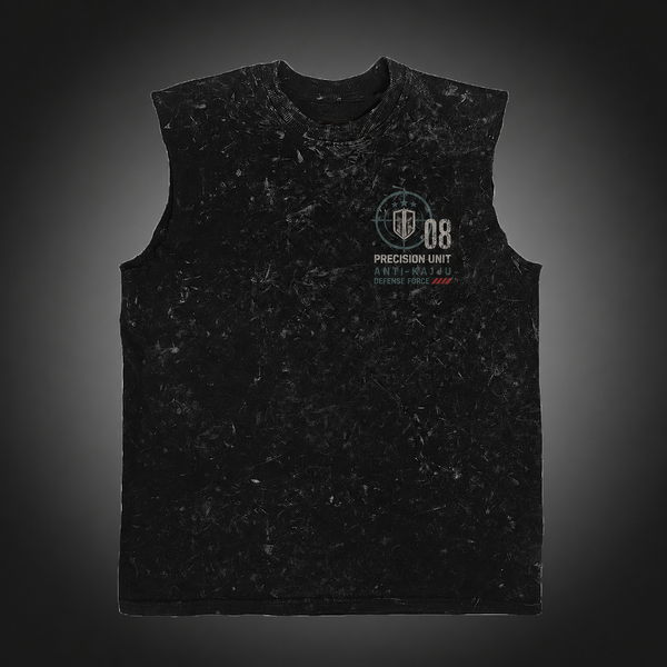 Washed black tank top with Kaiju No. 8 Precision Hunter graphic – photo 1