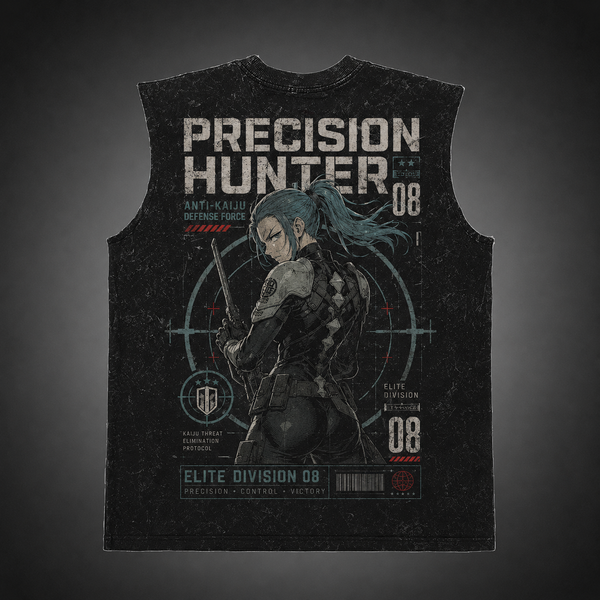 Washed black tank top with Kaiju No. 8 Precision Hunter graphic – photo 2