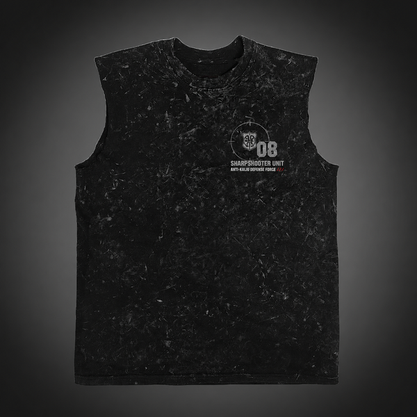 Washed black tank top with Kaiju No. 8 Target Lock graphic – photo 1