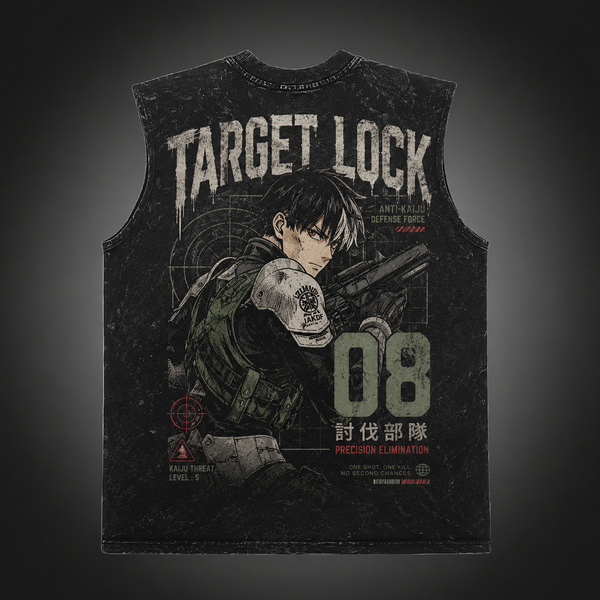 Washed black tank top with Kaiju No. 8 Target Lock graphic – photo 2