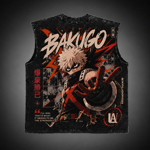 Washed black tank top with Katsuki Bakugo My Hero Academia Bakugo The Strongest graphic – photo 1