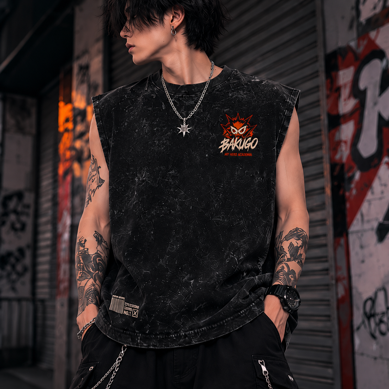 Washed black tank top with Katsuki Bakugo My Hero Academia Bakugo The Strongest graphic – photo 4