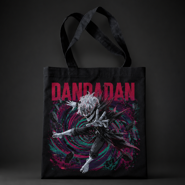 Black tote bag with Ken Takakura Dandadan Spiral Descent graphic – photo 1