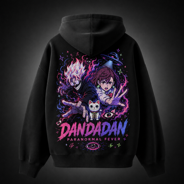 Black hoodie with Ken Takakura & Momo Ayase Dandadan Paranormal Fever graphic – photo 1
