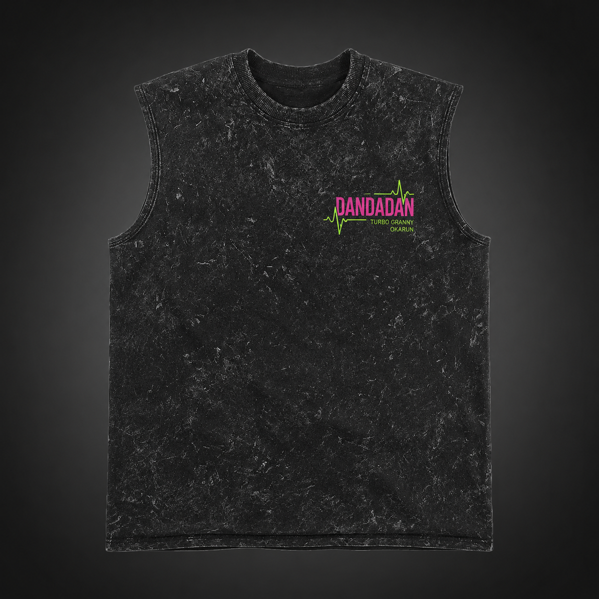 Washed black tank top with Ken Takakura & Turbo Granny Dandadan Turbo Trio graphic – photo 2
