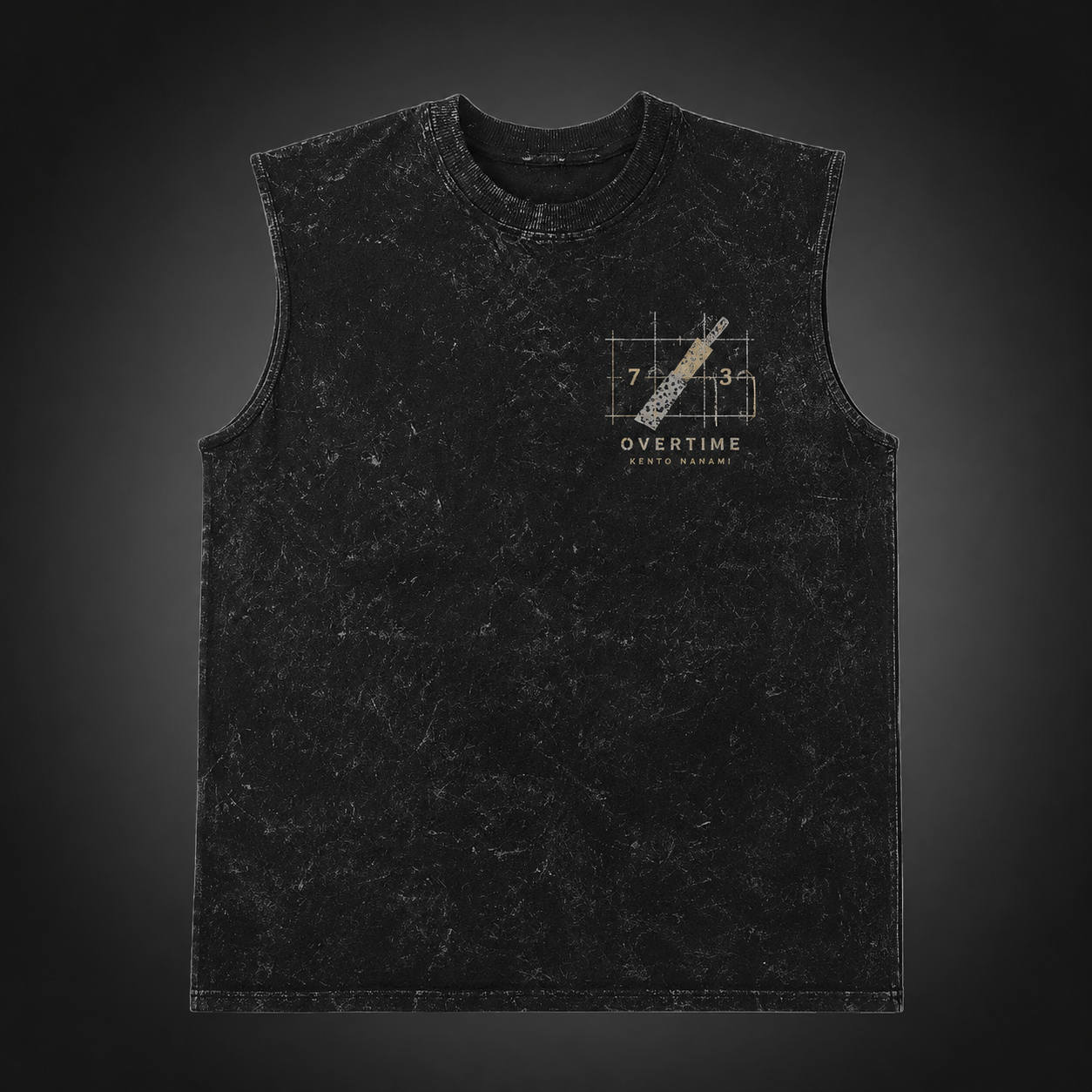 Washed black tank top with Kento Nanami Jujutsu Kaisen Overtime Ratio graphic – photo 1