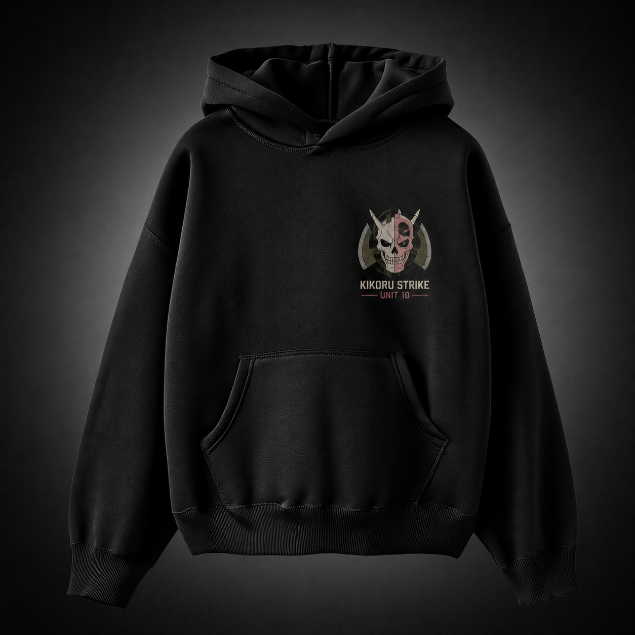 Black hoodie with Kikoru Shinomiya Kaiju No. 8 Kikoru Strike graphic – photo 2