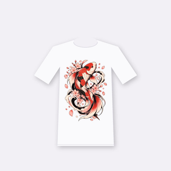 Koi Spiral original anime-inspired graphic on a white oversize tee