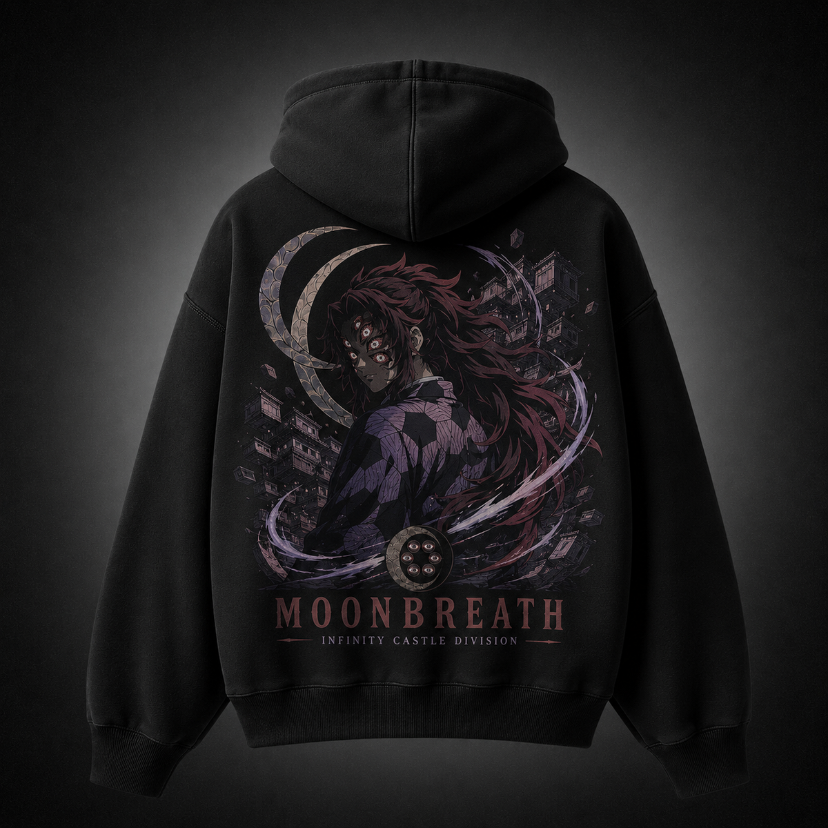 Black hoodie with Kokushibo Demon Slayer Moon Breath graphic – photo 1