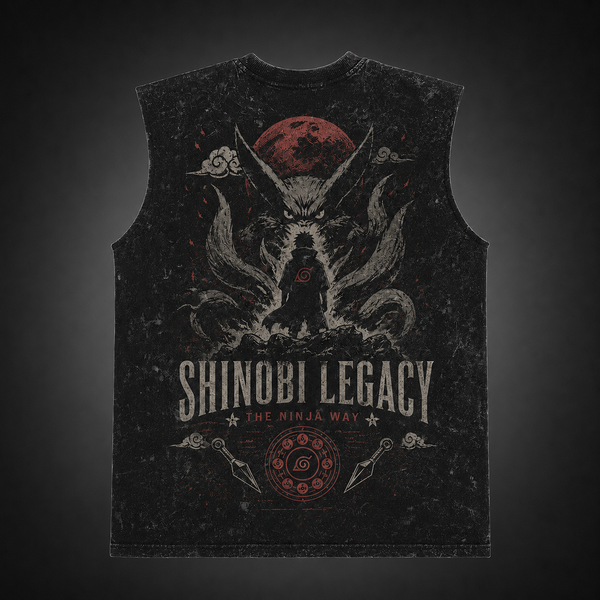 Washed black tank top with Kurama Naruto Shinobi Legacy graphic – photo 1
