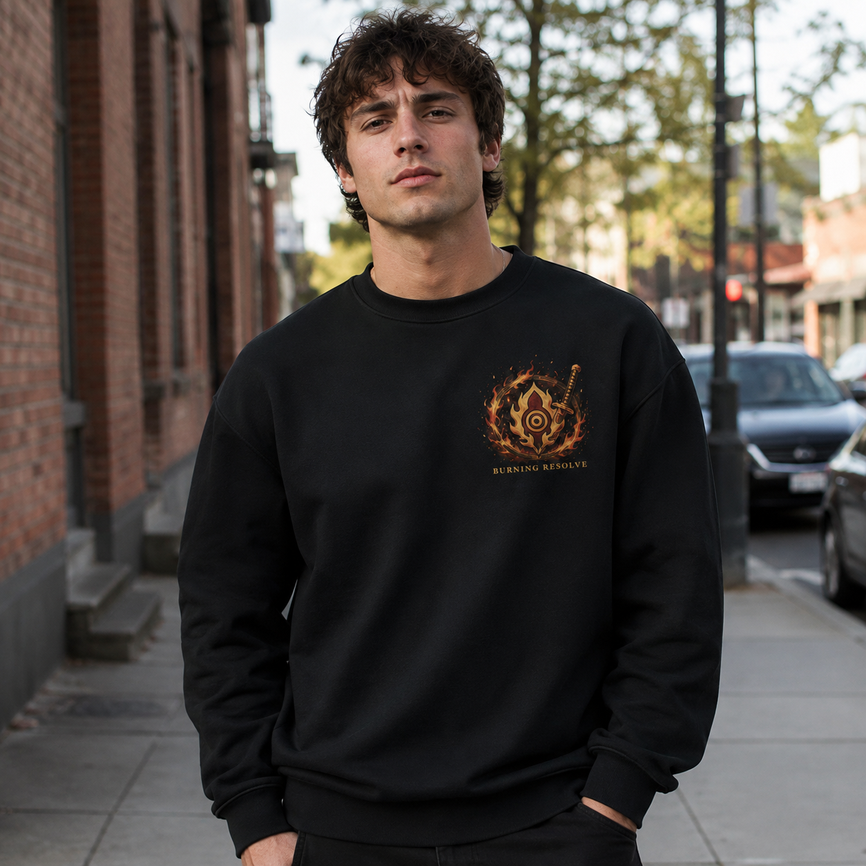 Black sweatshirt with Kyojuro Rengoku Demon Slayer Ablaze Night Train graphic – photo 4