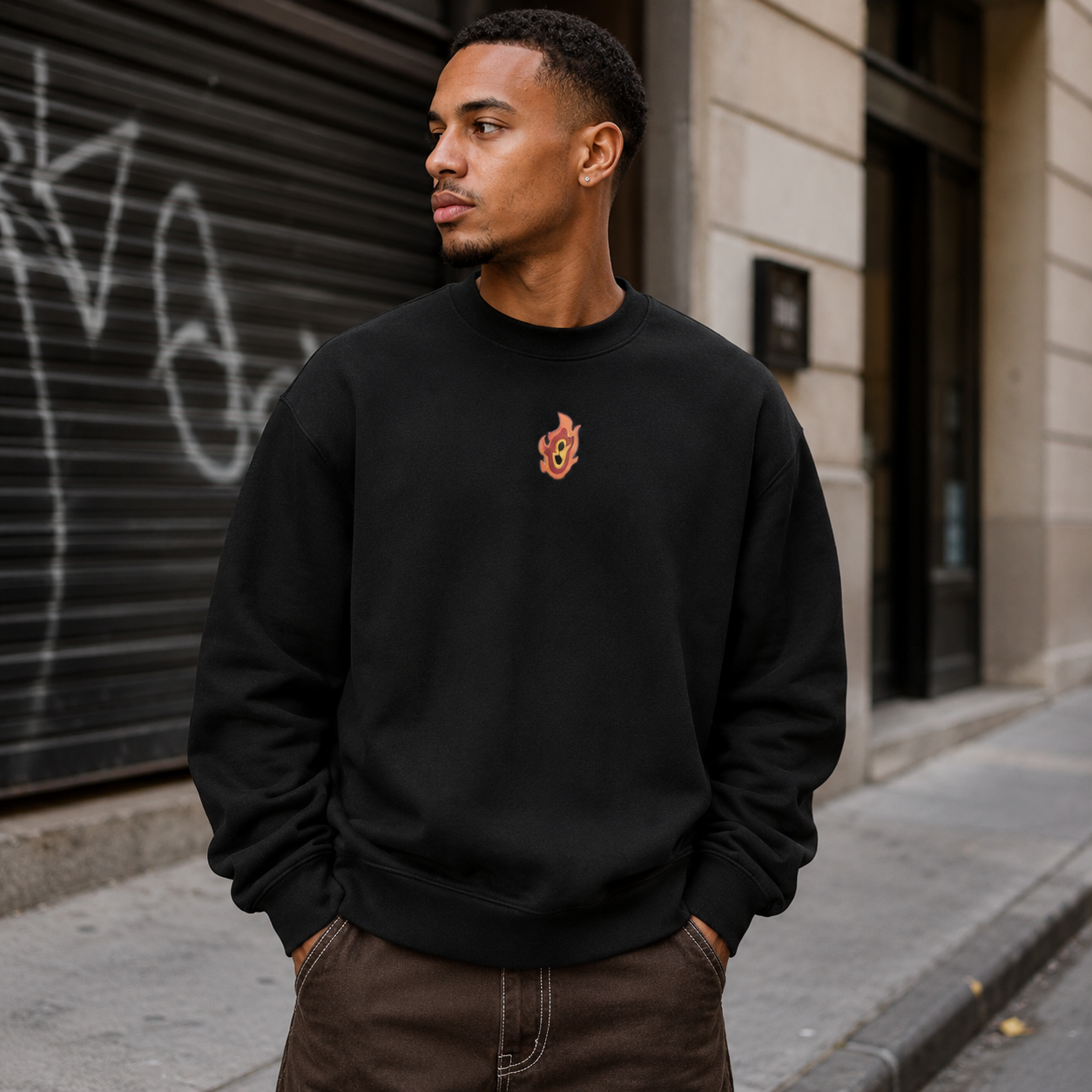 Black sweatshirt with Kyojuro Rengoku Demon Slayer Flame Hashira Portrait graphic – photo 4