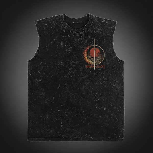Washed black tank top with Kyojuro Rengoku Demon Slayer Flame Pillar graphic – photo 2